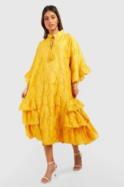 Robe Mi-longue Texturée à Volants -BOOHO Kleidung Magasin gzz48122 mustard xl 2