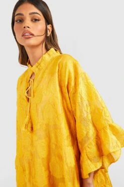 Robe Mi-longue Texturée à Volants -BOOHO Kleidung Magasin gzz48122 mustard xl 3