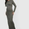 Maternité - Robe De Grossesse Longue Côtelée -BOOHO Kleidung Magasin gzz48270 khaki xl
