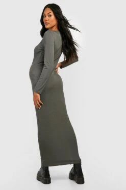 Maternité - Robe De Grossesse Longue Côtelée -BOOHO Kleidung Magasin gzz48270 khaki xl 1