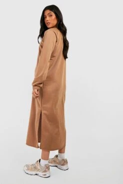 Maternité - Robe Sweat De Grossesse Fendue -BOOHO Kleidung Magasin gzz48273 camel xl 1
