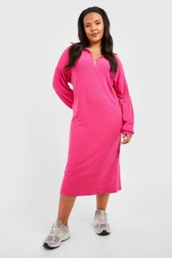 Grande Taille - Robe Zippée Côtelée 8 Grande Taille - Robe Zippée Côtelée -BOOHO Kleidung Magasin gzz48302 pink xl 2