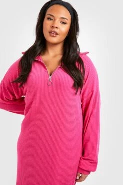 Grande Taille - Robe Zippée Côtelée 9 Grande Taille - Robe Zippée Côtelée -BOOHO Kleidung Magasin gzz48302 pink xl 3