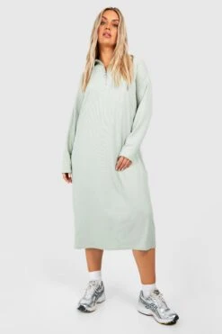 Grande Taille - Robe Zippée Côtelée -BOOHO Kleidung Magasin gzz48304 sage xl 2