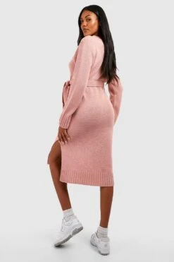 Maternité - Robe Pull De Grossesse à Col V -BOOHO Kleidung Magasin gzz48493 pink xl 1
