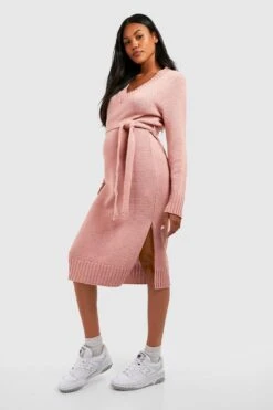 Maternité - Robe Pull De Grossesse à Col V -BOOHO Kleidung Magasin gzz48493 pink xl 2