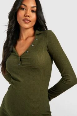 Maternité - Robe De Grossesse Côtelée Boutonnée -BOOHO Kleidung Magasin gzz48503 khaki xl 3
