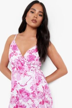 Petite - Robe Longue Croisée Fleurie -BOOHO Kleidung Magasin gzz48578 pink xl 3