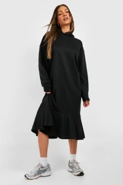 Robe Sweat à Capuche Et Volants