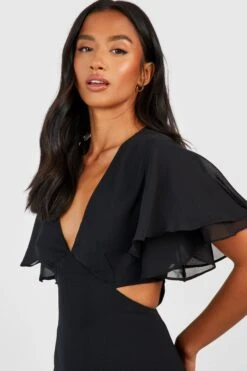 Petite - Robe Mi-longue à Col V Et Manches Larges -BOOHO Kleidung Magasin gzz48891 black xl 3