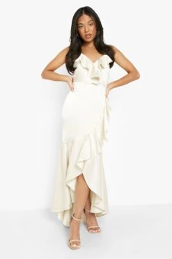 Petite - Robe Longue Premium Satinée à Volants -BOOHO Kleidung Magasin gzz48915 champagne xl 2