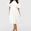 Petite - Robe Mi-longue Satinée à Manches Volantées En Tissu Premium -BOOHO Kleidung Magasin gzz48916 ivory xl