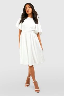 Petite - Robe Mi-longue Satinée à Manches Volantées En Tissu Premium