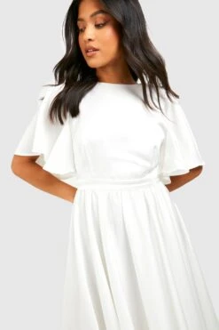 Petite - Robe Mi-longue Satinée à Manches Volantées En Tissu Premium -BOOHO Kleidung Magasin gzz48916 ivory xl 3