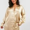 Grande Taille - Robe Chemise Satinée -BOOHO Kleidung Magasin gzz48937 stone xl
