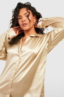 Grande Taille - Robe Chemise Satinée -BOOHO Kleidung Magasin gzz48937 stone xl 3