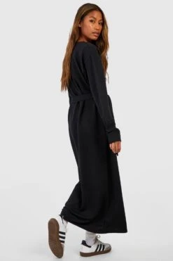 Robe Sweat Nouée à Manches Longues -BOOHO Kleidung Magasin gzz48971 black xl 1