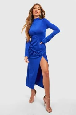 Robe Mi-longue Fendue à Col Montant -BOOHO Kleidung Magasin gzz48985 cobalt xl 2