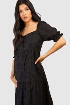 Maternité - Robe Mi Longue Boutonnée Style Broderie -BOOHO Kleidung Magasin gzz48998 black xl 2