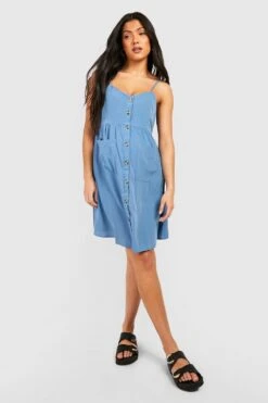 Maternité - Robe De Grossesse Babydoll Boutonnée à Poches 8 Maternité - Robe De Grossesse Babydoll Boutonnée à Poches -BOOHO Kleidung Magasin gzz49007 blue xl 2