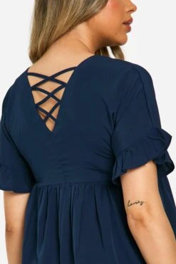 BOOHOO Maternité - Robe De Grossesse Babydoll à Manches Volantées -BOOHO Kleidung Magasin gzz49008 navy xl 3