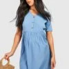 Maternité - Robe De Grossesse Babydoll Boutonnée -BOOHO Kleidung Magasin gzz49009 blue xl