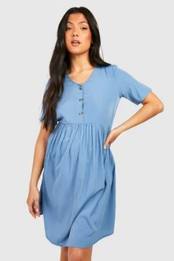 Maternité - Robe De Grossesse Babydoll Boutonnée -BOOHO Kleidung Magasin gzz49009 blue xl 2