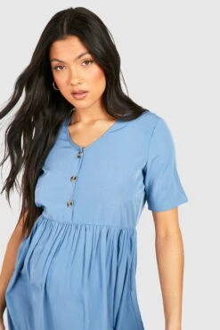 Maternité - Robe De Grossesse Babydoll Boutonnée -BOOHO Kleidung Magasin gzz49009 blue xl 3