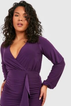 Grande Taille - Robe Moulante Soyeuse à Volants -BOOHO Kleidung Magasin gzz49035 purple xl 3