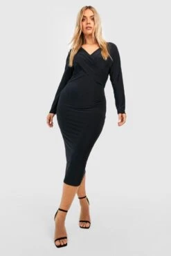 Grande Taille - Robe Mi-longue à Manches Longues -BOOHO Kleidung Magasin gzz49038 black xl 2