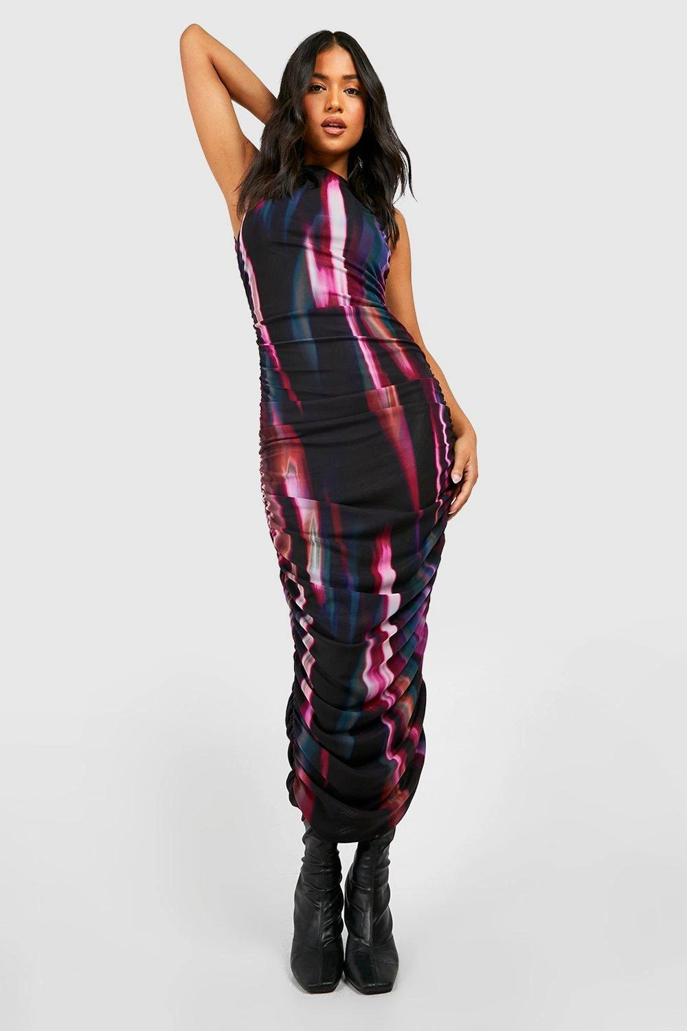 Petite - Robe Longue Froncée En Mesh 3 Petite - Robe Longue Froncée En Mesh