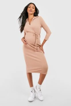 Maternité - Robe De Grossesse Zippée Côtelée -BOOHO Kleidung Magasin gzz49103 stone xl 2