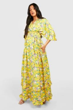 Maternité - Robe De Grossesse Longue à Volants -BOOHO Kleidung Magasin gzz49301 mustard xl 2