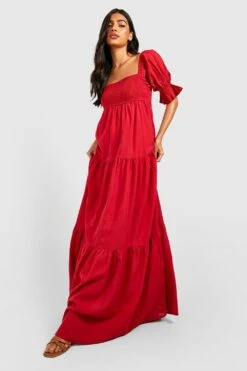 Maternité - Robe De Grossesse Froncée En Lin 8 Maternité - Robe De Grossesse Froncée En Lin -BOOHO Kleidung Magasin gzz49304 red xl 2
