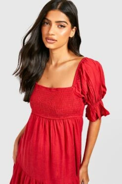 Maternité - Robe De Grossesse Froncée En Lin 9 Maternité - Robe De Grossesse Froncée En Lin -BOOHO Kleidung Magasin gzz49304 red xl 3