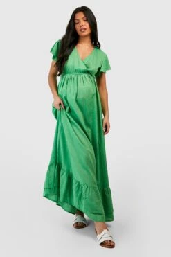 Maternité - Robe De Grossesse En Lin à Volants -BOOHO Kleidung Magasin gzz49305 green xl 2