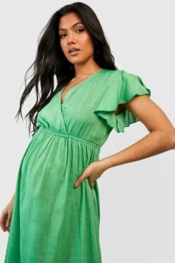 Maternité - Robe De Grossesse En Lin à Volants -BOOHO Kleidung Magasin gzz49305 green xl 3
