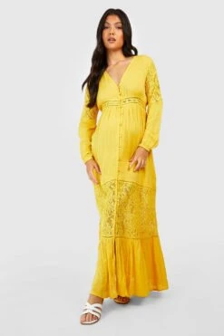 Maternité - Robe Longue à Dentelle Style Bohème -BOOHO Kleidung Magasin gzz49318 ochre xl 2