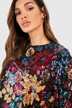 Robe Premium Fleurie à Sequins -BOOHO Kleidung Magasin gzz49338 multi xl 3