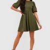 Robe Patineuse Froncée à Manches Bouffantes 2 Robe Patineuse Froncée à Manches Bouffantes -BOOHO Kleidung Magasin gzz49365 khaki xl