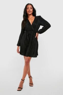 Robe Patineuse Plissée à Manches Tombantes Et Ceinture -BOOHO Kleidung Magasin gzz49372 black xl 2