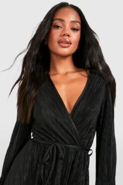 Robe Patineuse Plissée à Manches Tombantes Et Ceinture -BOOHO Kleidung Magasin gzz49372 black xl 3