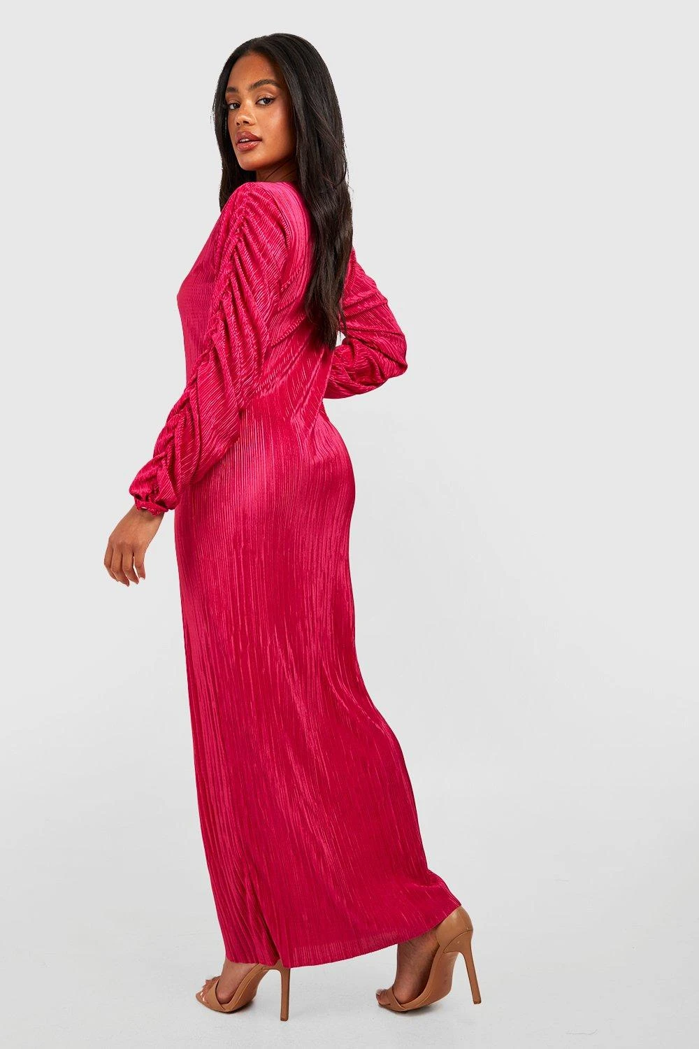 Robe Longue Plissée à Manches Froncées 4 Robe Longue Plissée à Manches Froncées – Image 2