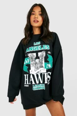 Petite - Robe Sweat Oversize Universitaire à Slogan -BOOHO Kleidung Magasin gzz49458 black xl 3