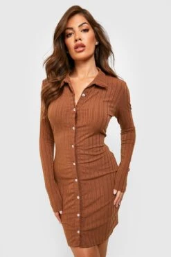 Robe Courte Boutonnée Côtelée