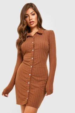 Robe Courte Boutonnée Côtelée -BOOHO Kleidung Magasin gzz49548 mocha xl 2