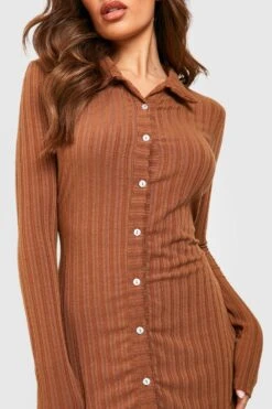 Robe Courte Boutonnée Côtelée -BOOHO Kleidung Magasin gzz49548 mocha xl 3