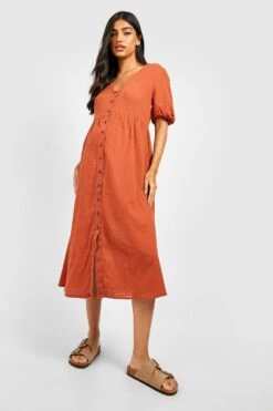 Maternité - Robe Mi-longue Texturée à Boutons -BOOHO Kleidung Magasin gzz49555 rust xl 2