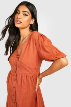 Maternité - Robe Mi-longue Texturée à Boutons -BOOHO Kleidung Magasin gzz49555 rust xl 3