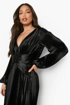 Tall - Robe Longue Plissée Satinée -BOOHO Kleidung Magasin gzz49674 black xl 3